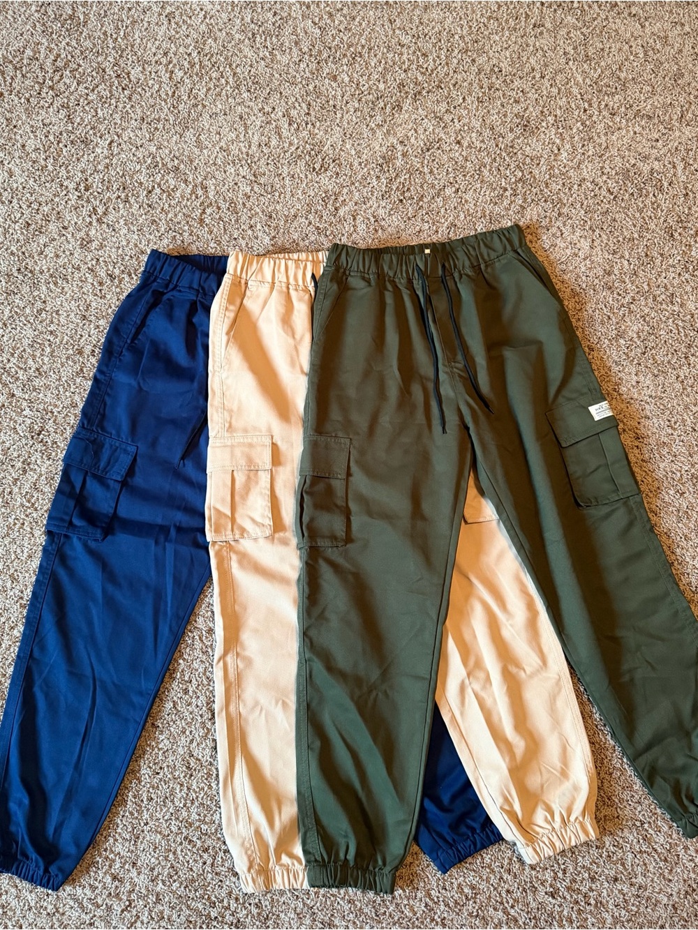 SHEIN Men’s XS Cargo Jogger Drawstring Pants 3p bundle Blue Green Beige - Picture 1 of 6